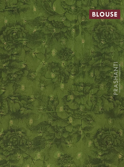 Semi crepe saree mustard shade and mehendi green with kalamkari prints and long zari woven simple border