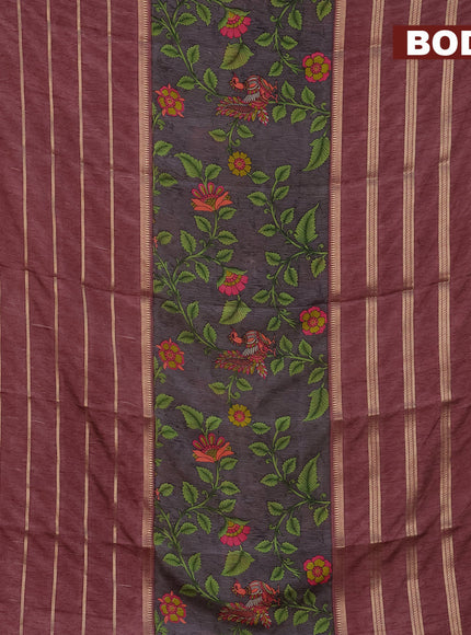 Semi crepe saree grey shade and pastel maroon shade with kalamkari prints and long zari woven simple border