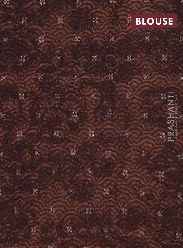 Semi crepe saree green and mustard shade brown with kalamkari prints and long zari woven simple border