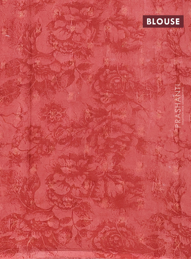 Semi crepe saree red shade and maroon with zari weaves and long kalamkari printed zari border