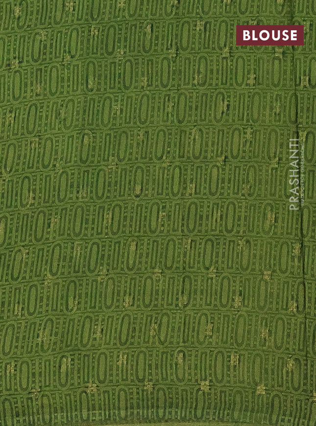 Semi crepe saree sap green and green with zari weaves and long kalamkari printed zari border