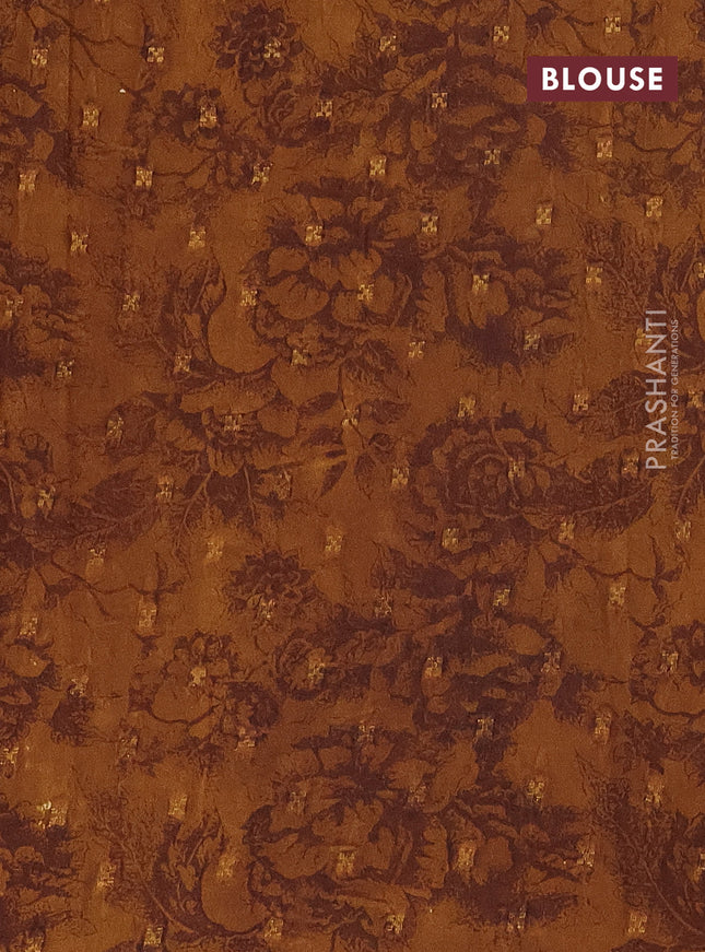 Semi crepe saree mustard shade and brown shade with kalamkari prints and long zari woven simple border