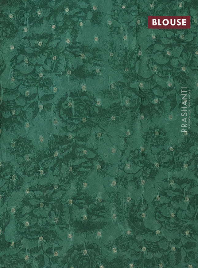 Semi crepe saree green and light green with kalamkari prints and long zari woven simple border