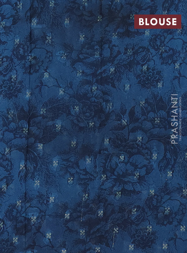 Semi crepe saree blue and teal blue with kalamkari prints and long zari woven simple border