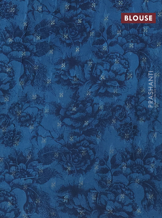 Semi crepe saree blue and teal blue with kalamkari prints and long zari woven simple border