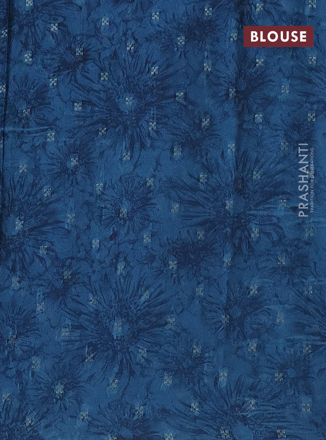 Semi crepe saree peacock blue and teal blue with kalamkari prints and long zari woven simple border