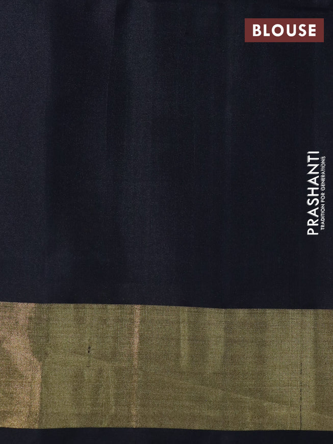 Ikat soft silk saree cs blue and black with allover ikat weaves and zari woven border