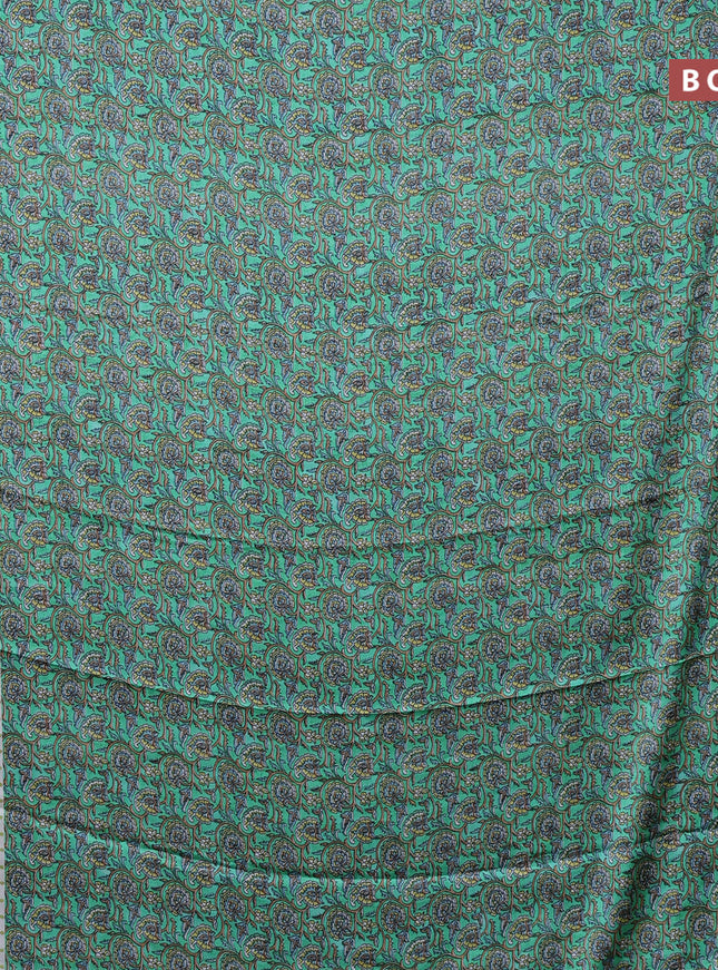 Semi modal saree green with allover kalamkari prints and printed border