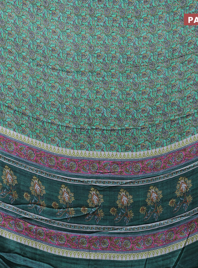 Semi modal saree green with allover kalamkari prints and printed border