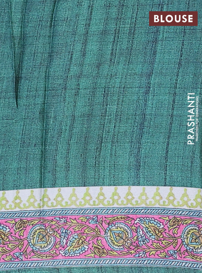 Semi modal saree green with allover kalamkari prints and printed border