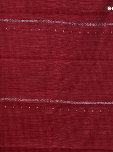 Matka tussar saree maroon with allover thread & silver zari weaves and piping border