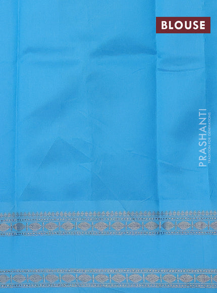 Semi kanchipuram silk saree candy pink and light blue with allover floral digital prints and rettapet woven border