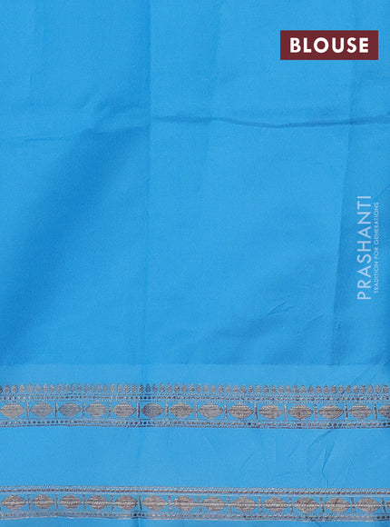 Semi kanchipuram silk saree peacock blue and light blue with allover floral digital prints and rettapet woven border