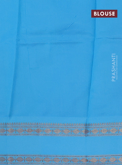 Semi kanchipuram silk saree candy pink and light blue with allover floral digital prints and rettapet woven border
