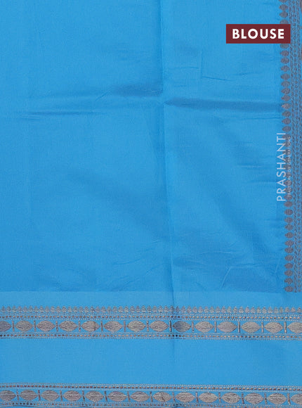 Semi kanchipuram silk saree candy pink and light blue with allover floral digital prints and rettapet woven border