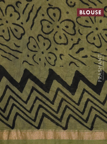 Chanderi bagru saree sap green shade with allover kalamkari prints and small zari woven border