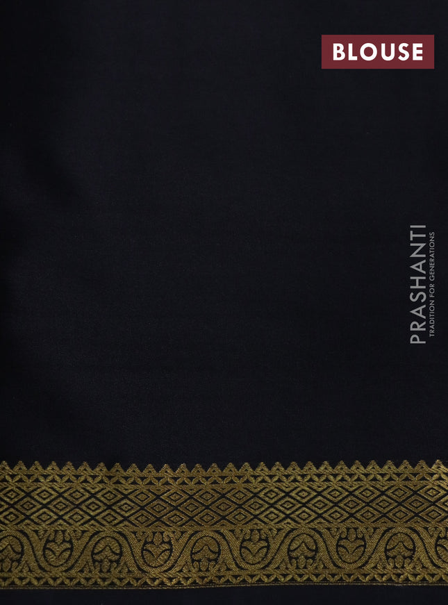 Pure mysore silk saree cream and black with kalamkari digital prints and long zari woven border