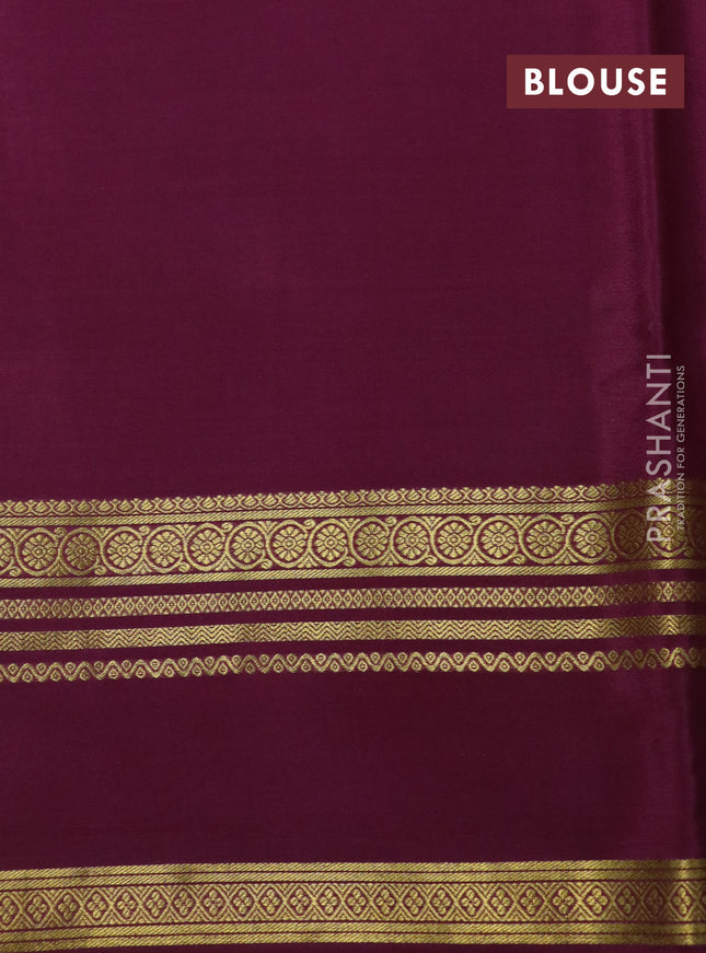 Pure mysore silk saree peach shade and wine shade with allover floral digital prints and rettapet zari woven border