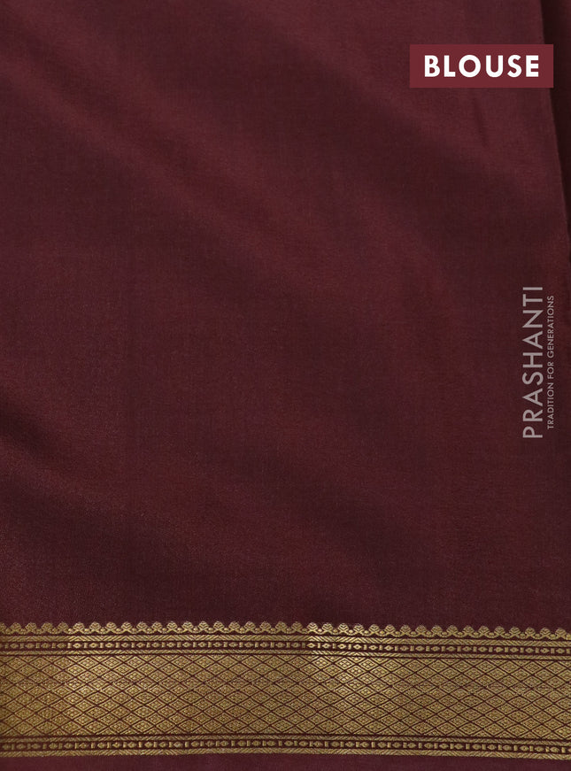 Pure mysore silk saree brown and beige with zari weaves and long kalamkari printed zari border
