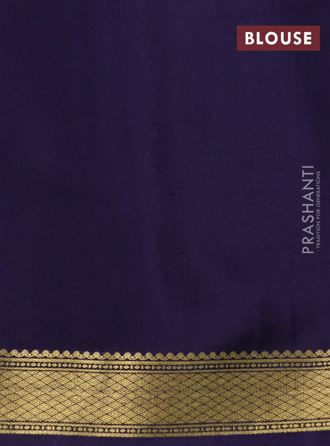 Pure mysore silk saree navy blue and teal blue shade with zari weaves and long kalamkari printed zari border