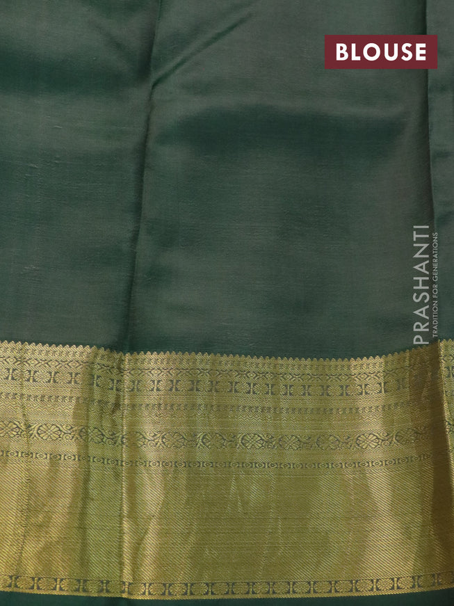 Pure kanchipuram silk saree brown shade and green with allover pen kalamkari prints and zari woven border