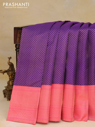 Pure kanchipuram silk saree blue and pink with allover zari woven brocade weaves and zari woven border