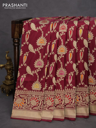 Banarasi uppada silk saree maroon with allover zari woven brocade weaves and zari woven border