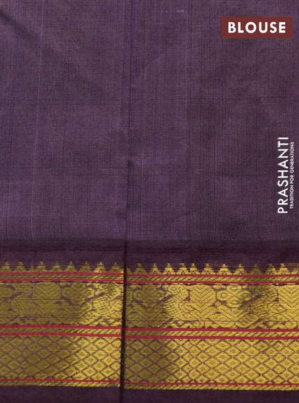 Silk cotton saree lime yellow and deep jamun shade with plain body and zari woven annam border