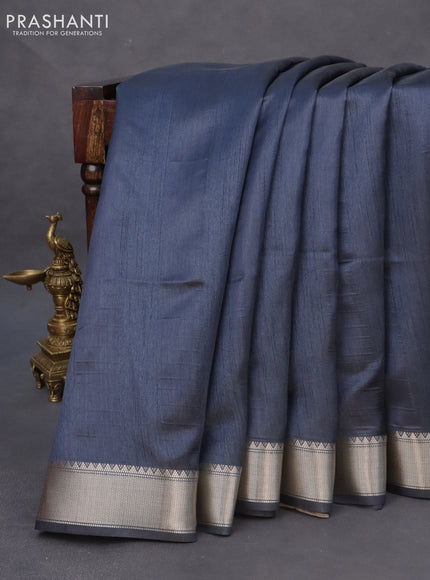 Semi dupion saree elephant grey and beige with plain body and printed pallu