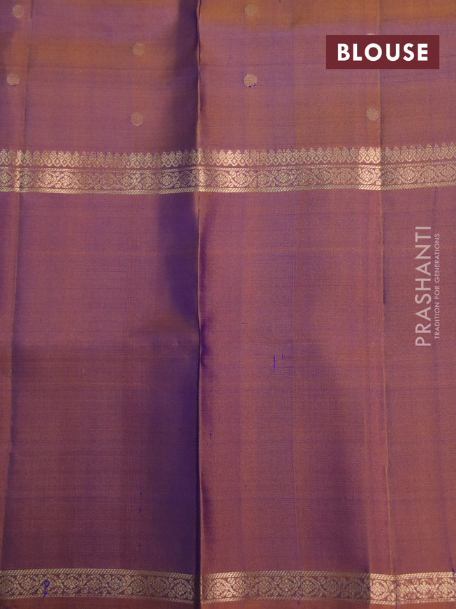 Pure soft silk saree dual shade of cs blue and dual shade of rust with annam & rudhraksha zari woven buttas and long rettapet zari woven border
