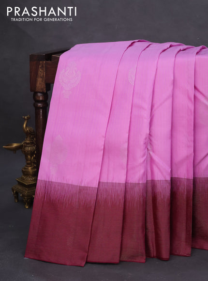 Pure soft silk saree light pink and wine shade with allover zari weaves and zari woven border