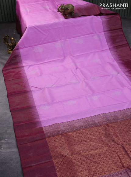 Pure soft silk saree light pink and wine shade with allover zari weaves and zari woven border