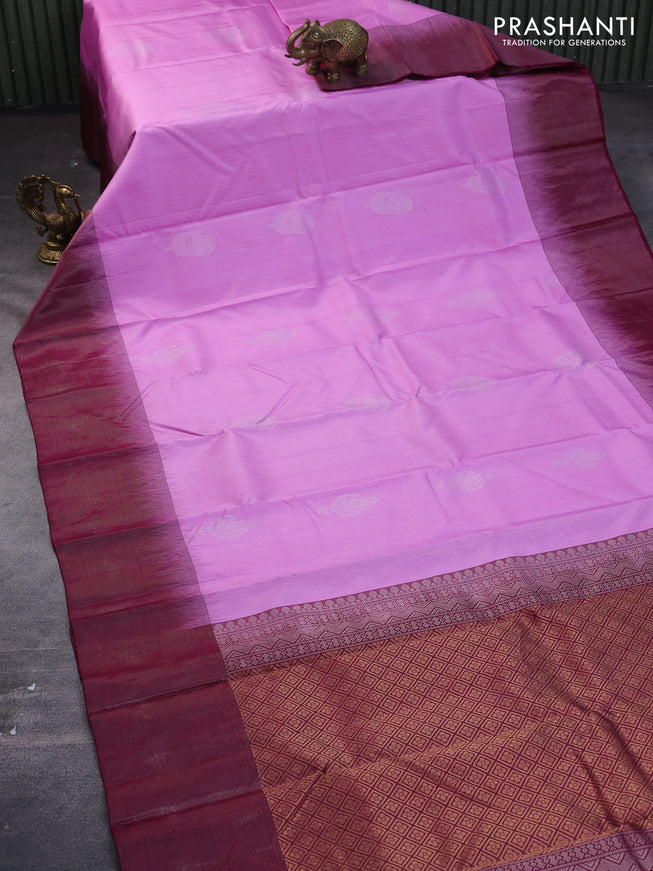 Pure soft silk saree light pink and wine shade with allover zari weaves and zari woven border