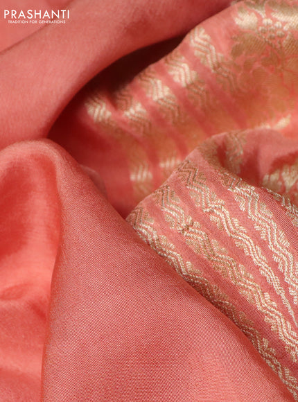 Semi tussar silk saree peach orange and red with thread & zari woven buttas and woven buttas & beaded work border