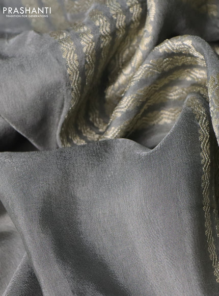 Semi tussar silk saree grey and navy blue with thread & zari woven buttas and woven buttas & beaded work border