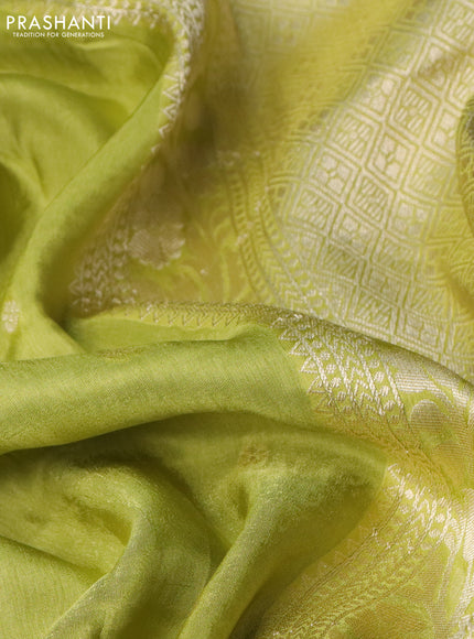 Semi tussar silk saree lime green and bottle green with thread & zari woven buttas and woven buttas & beaded work border
