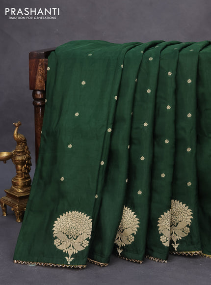 Semi tussar silk saree bottle green and light green with thread & zari woven buttas and woven buttas & beaded work border