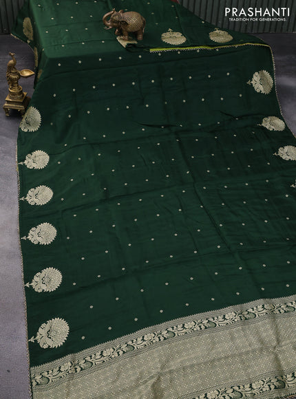 Semi tussar silk saree bottle green and light green with thread & zari woven buttas and woven buttas & beaded work border