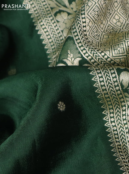 Semi tussar silk saree bottle green and light green with thread & zari woven buttas and woven buttas & beaded work border