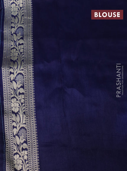 Semi tussar silk saree pastel blue and navy blue with thread & zari woven buttas and woven buttas & beaded work border