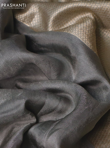 Semi tussar silk saree grey and navy blue with thread & zari woven buttas and woven buttas & beaded work border