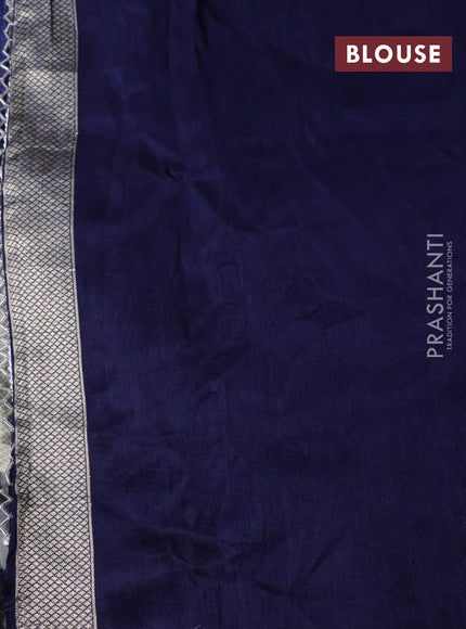 Semi tussar silk saree grey and navy blue with thread & zari woven buttas and woven buttas & beaded work border