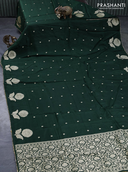 Semi tussar silk saree bottle green and light green with thread & zari woven buttas and floral design buttas & beaded work border