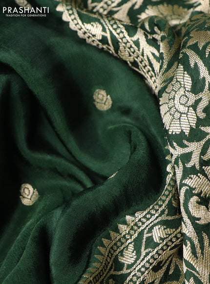 Semi tussar silk saree bottle green and light green with thread & zari woven buttas and floral design buttas & beaded work border
