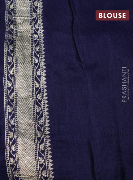 Semi tussar silk saree pastel blue and navy blue with thread & zari woven buttas and floral design buttas & beaded work border