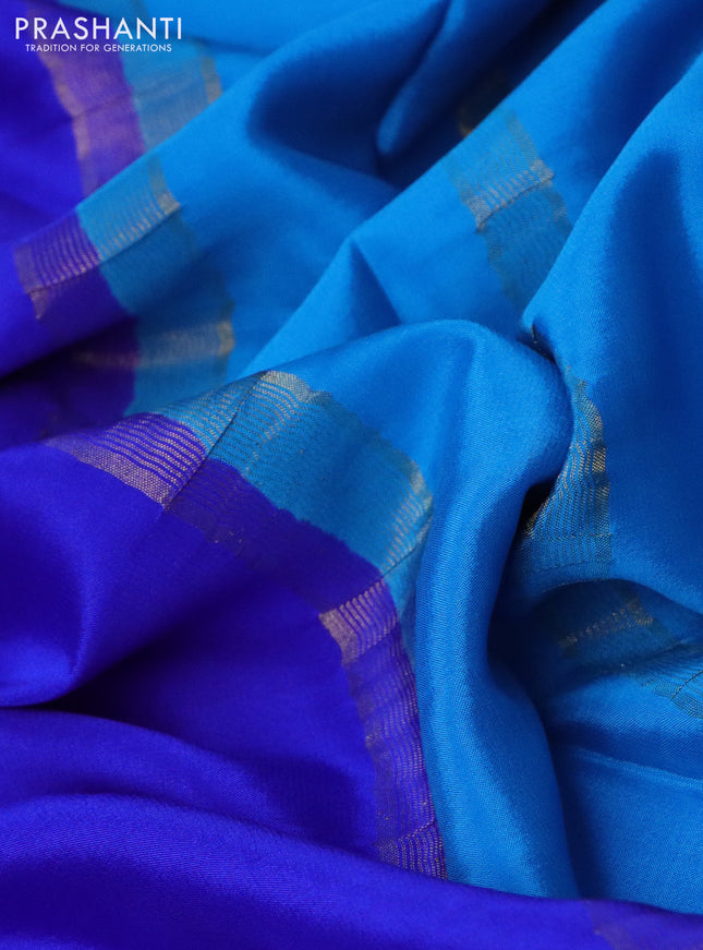 Mysore silk saree royal blue and cs blue magenta pink with plain body and rettapet zari woven border
