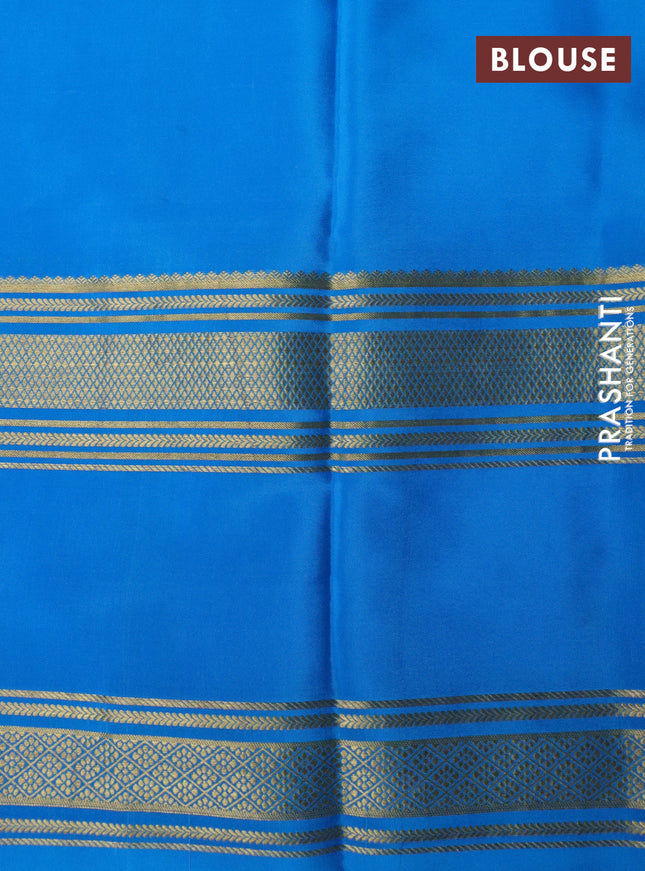 Mysore silk saree royal blue and cs blue magenta pink with plain body and rettapet zari woven border