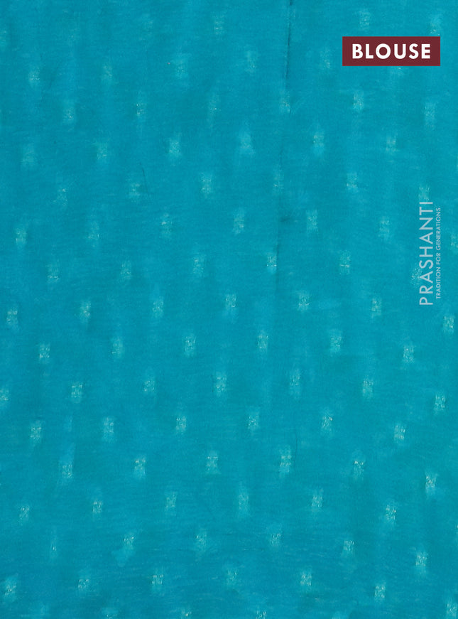 Semi crepe saree peacock blue and teal blue with ikat prints & zari stripes and zari woven border