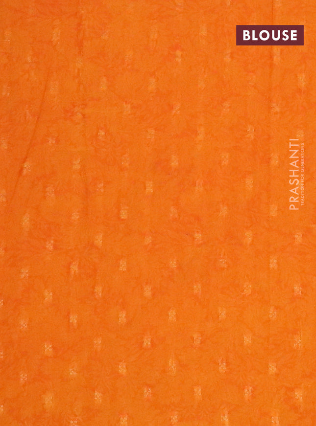 Semi crepe saree orange and mango yellow with ikat prints & zari stripes and zari woven border