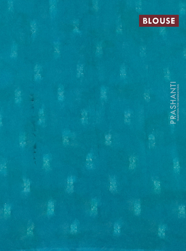 Semi crepe saree blue and teal blue shade with zari stripes & ajrakh prints and zari woven border